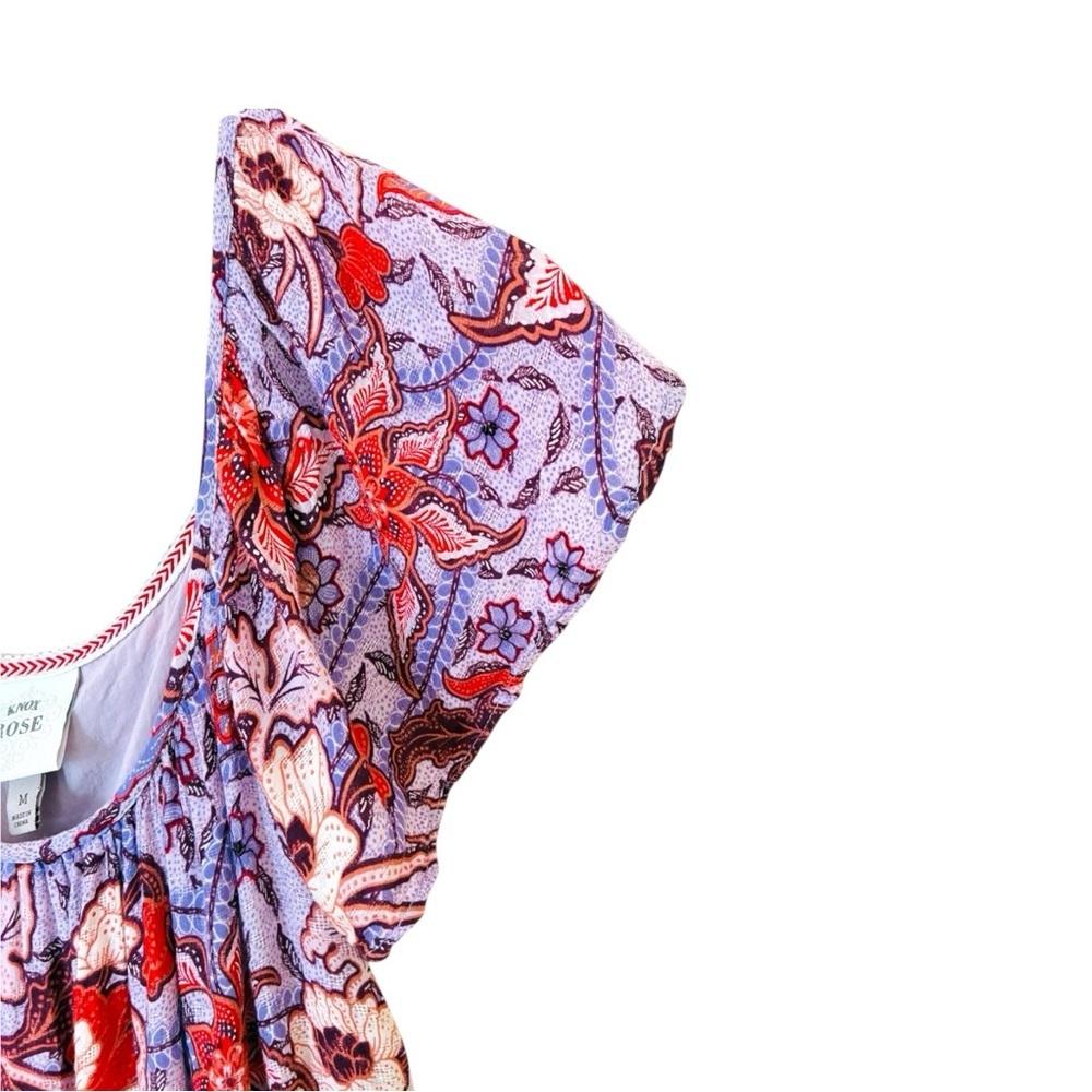 Knox Rose MEDIUM Purple Haze Floral Flutter Sleeve Tiered Maxi Dress Pockets - Picture 6 of 10